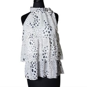 MTS tiered ruffle sleeveless high neck polka dot tie shoulder top size large